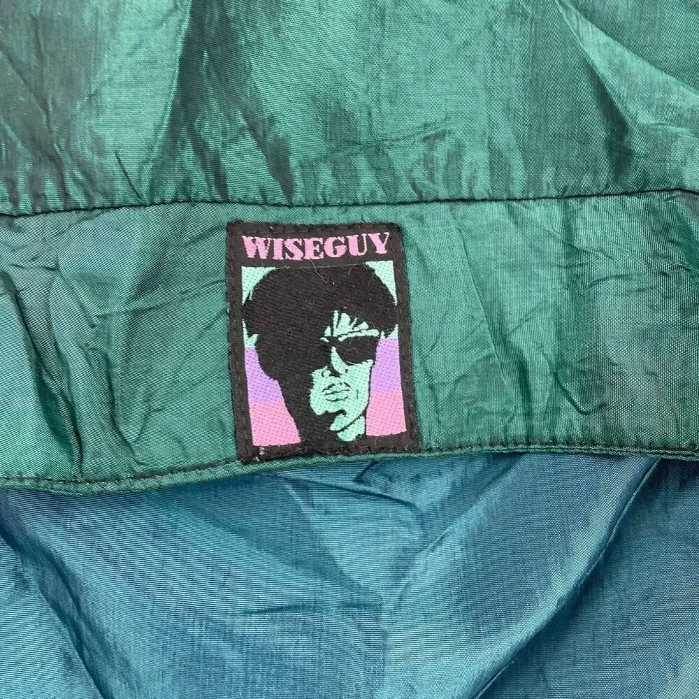 Vintage 80s Mens Colorblock Oversized Hooded Windbreaker Jacket Blue Green Large
